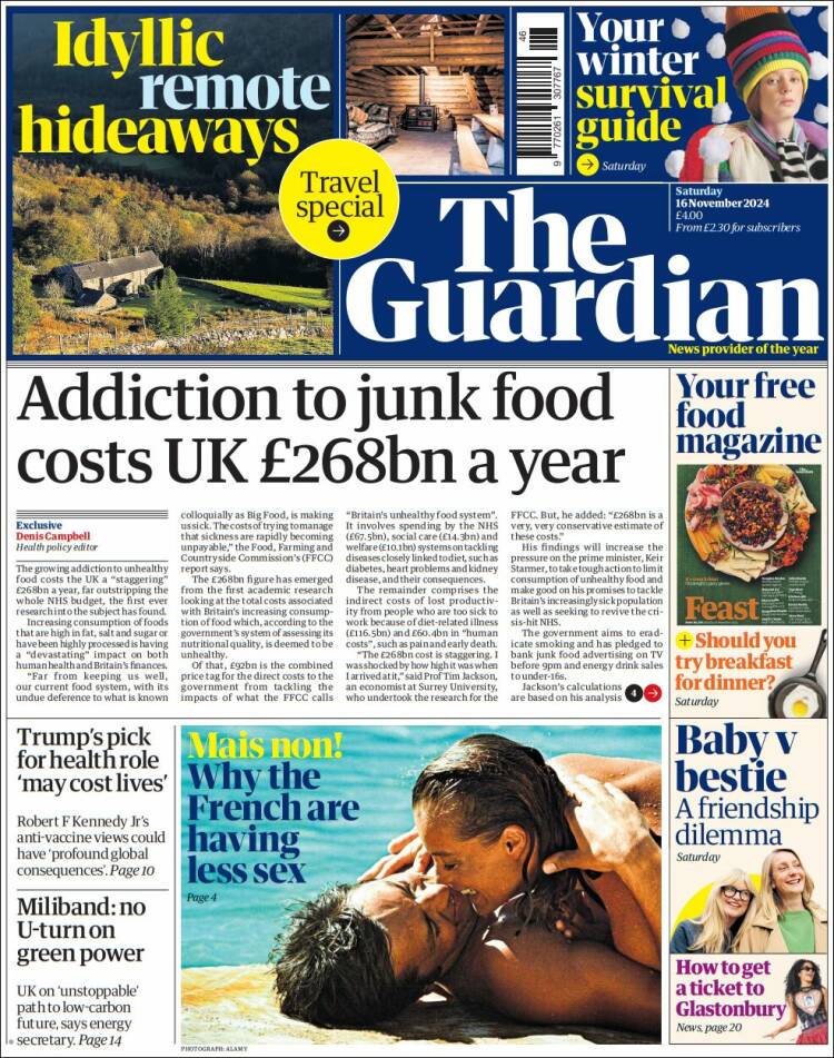 Portada de The Guardian (Reino Unido)