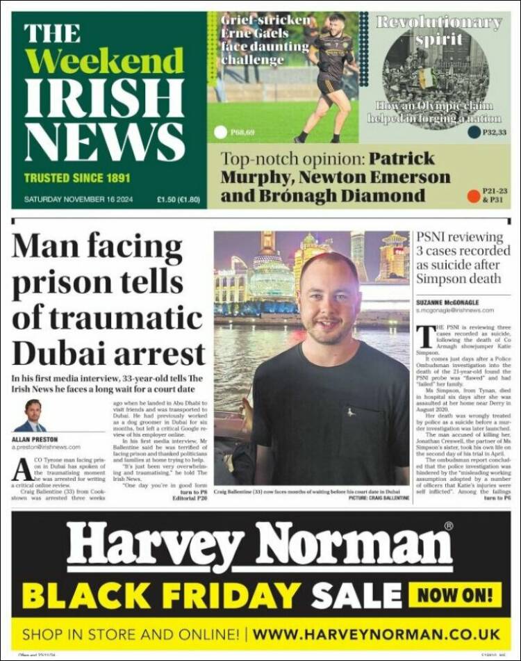 Portada de Irish News (United Kingdom)