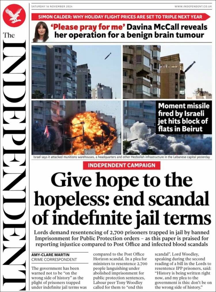 Portada de The Independent (Reino Unido)