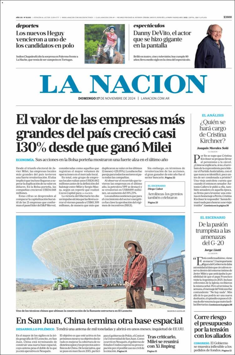 Portada de La Nación (Argentina)