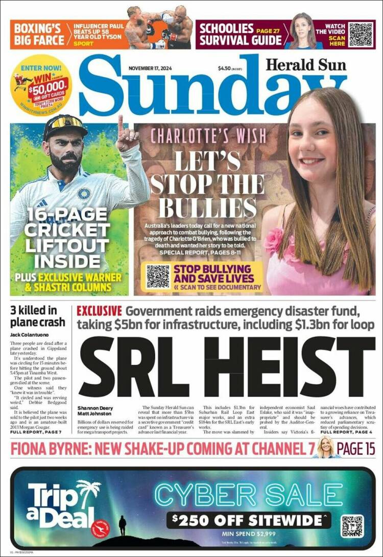 Portada de Herald Sun (Australia)
