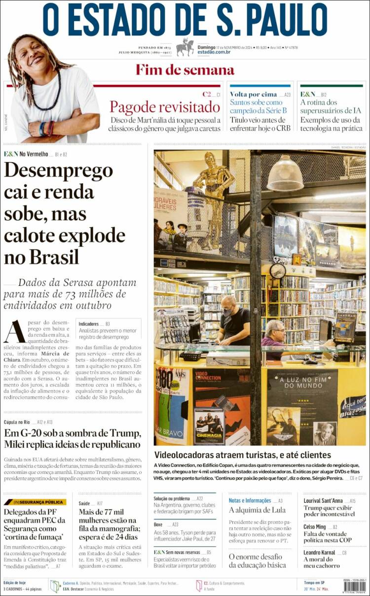 Portada de O Estado de São Paulo (Brasil)