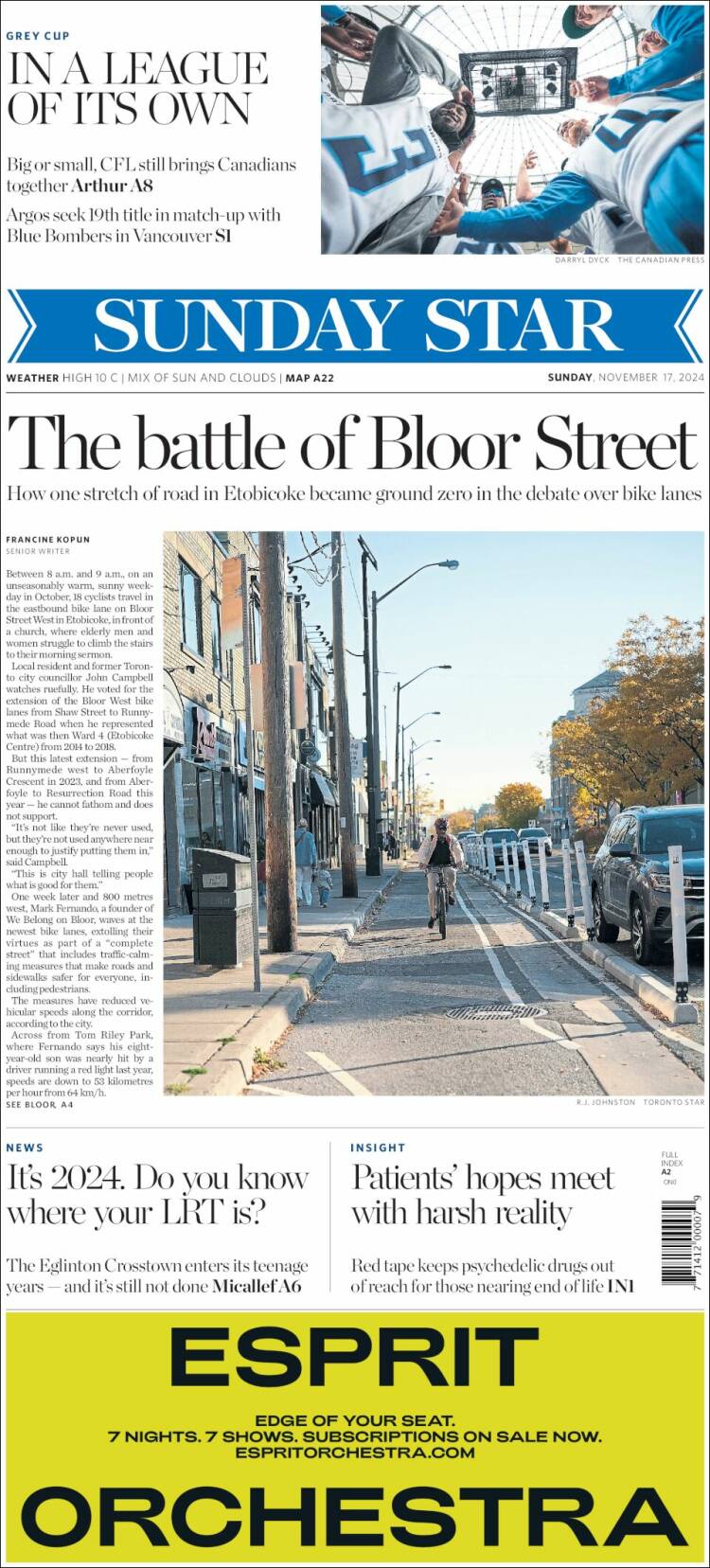 Portada de The Toronto Star (Canadá)