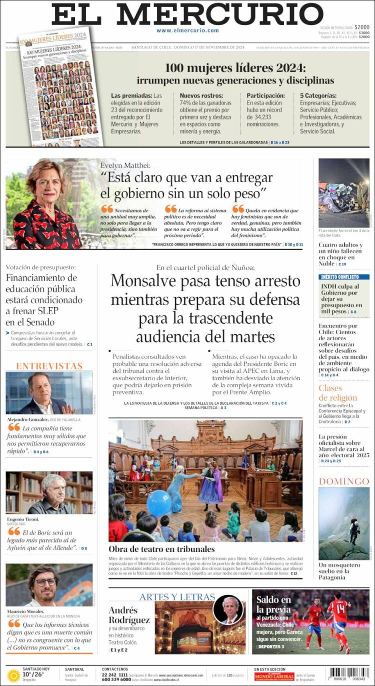 Portada de El Mercurio (Chile)