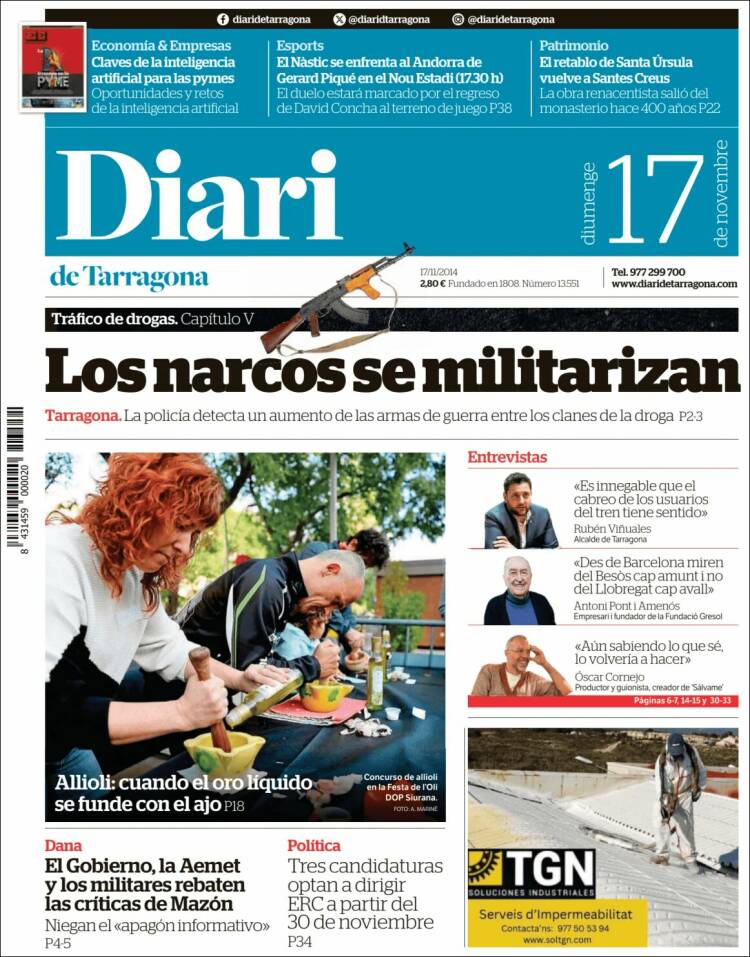 Portada de Diari de Tarragona (España)