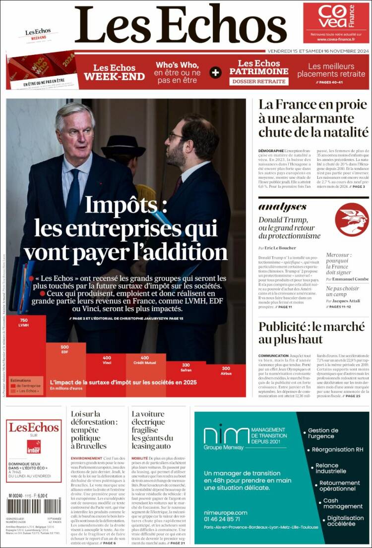 Portada de Les Echos (Francia)