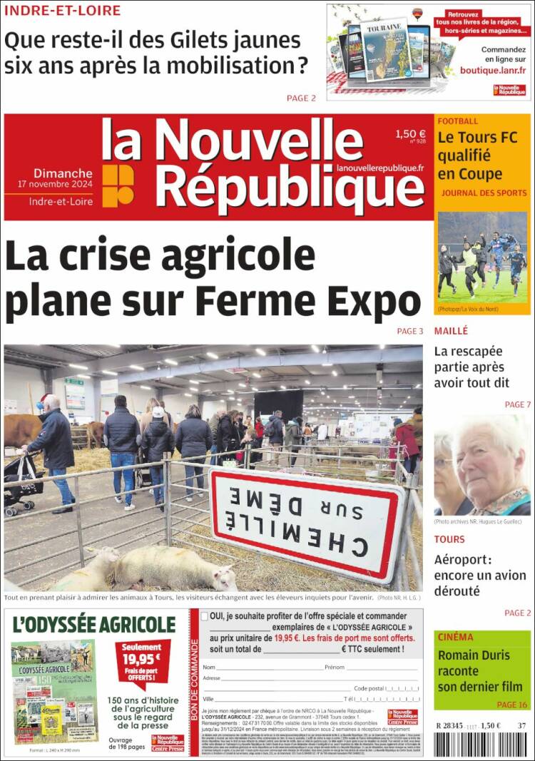 Portada de La Nouvelle Republique (Francia)