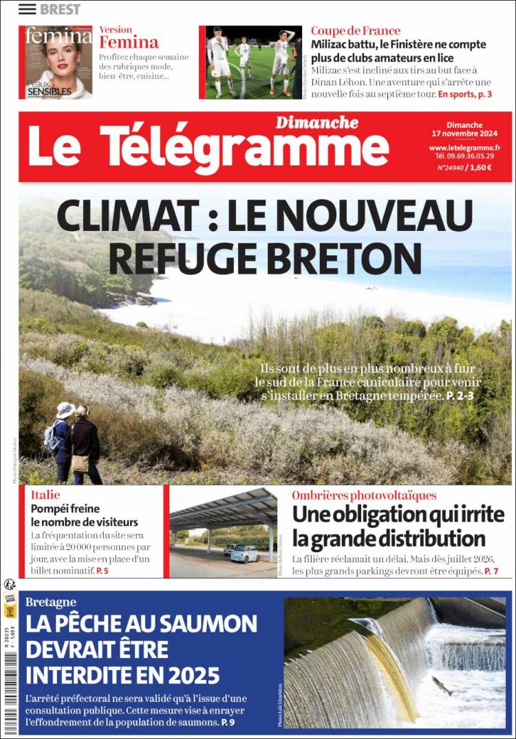 Portada de Télégramme (Francia)