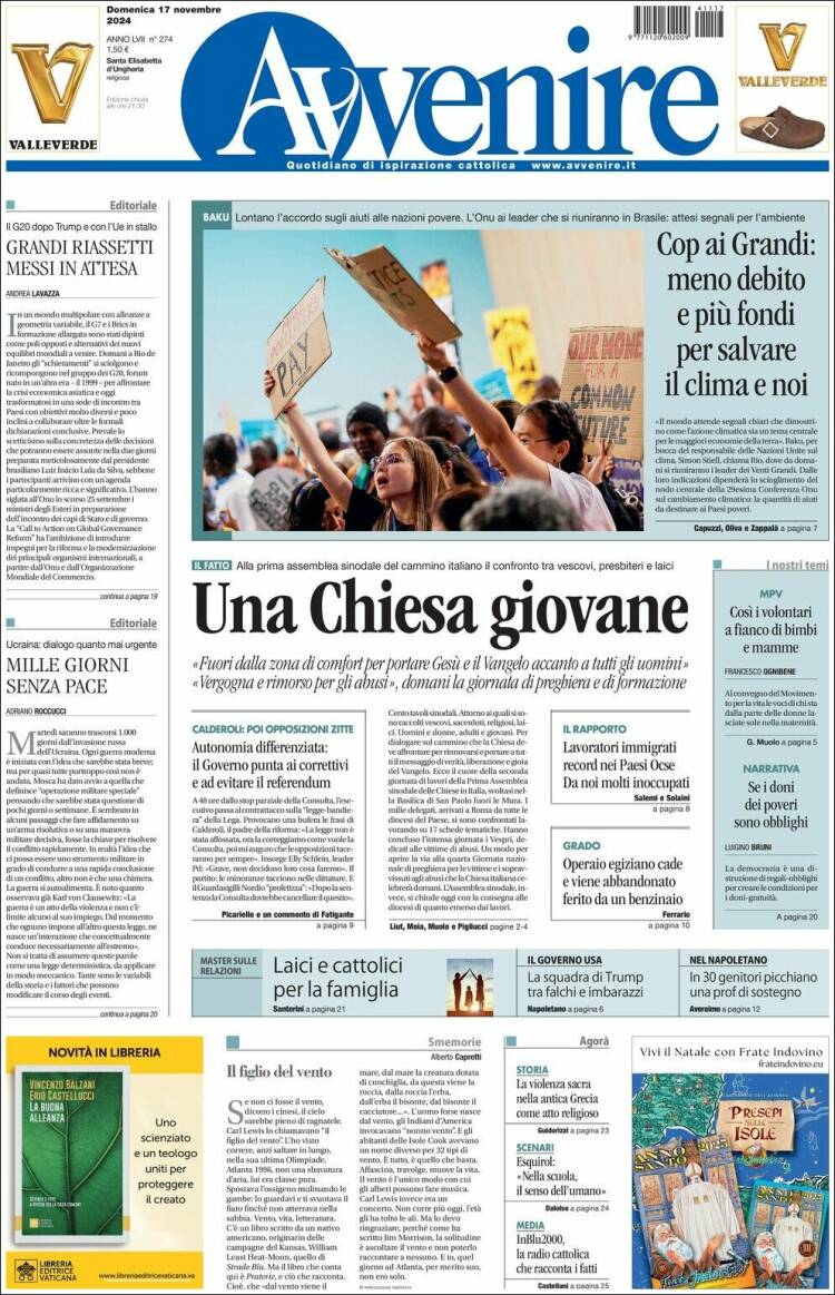 Portada de Avvenire (Italia)