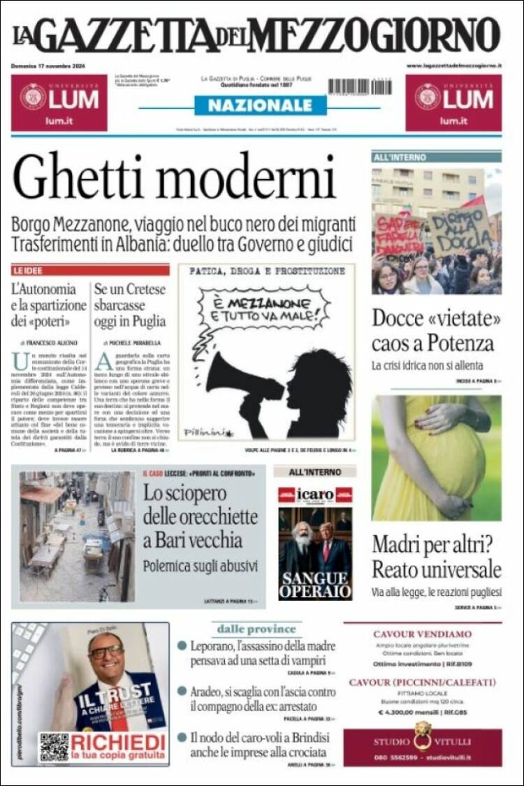 Portada de La Gazzetta del Mezzogiorno (Italia)