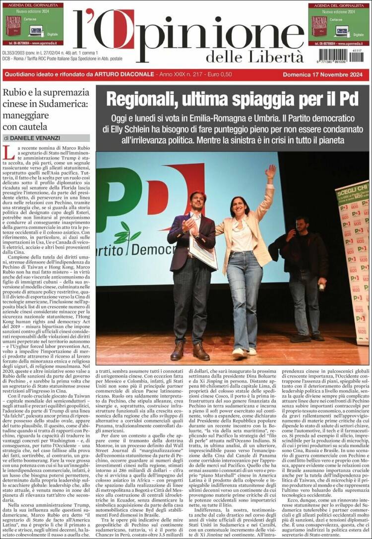 Portada de L'Opinione  delle Libertà (Italia)