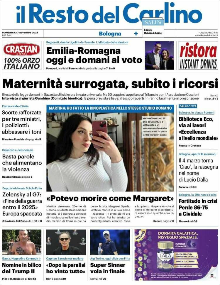 Portada de Il Resto del Carlino (Italia)
