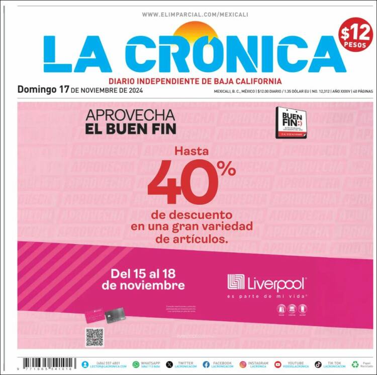 Portada de La Crónica de Baja California (M&eacute;xico)