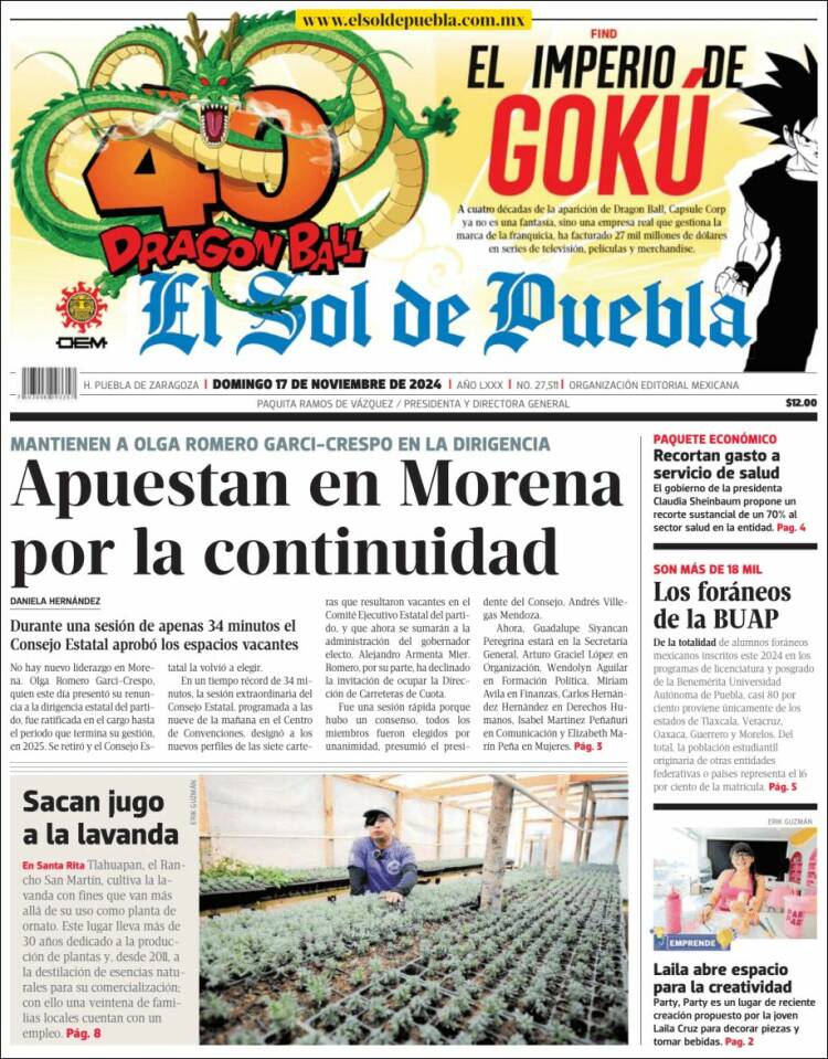 Portada de El Sol de Puebla (M&eacute;xico)