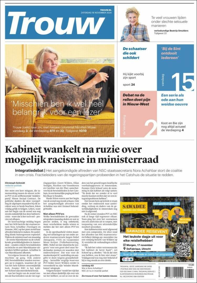 Portada de Trouw (Pa&iacute;ses Bajos)