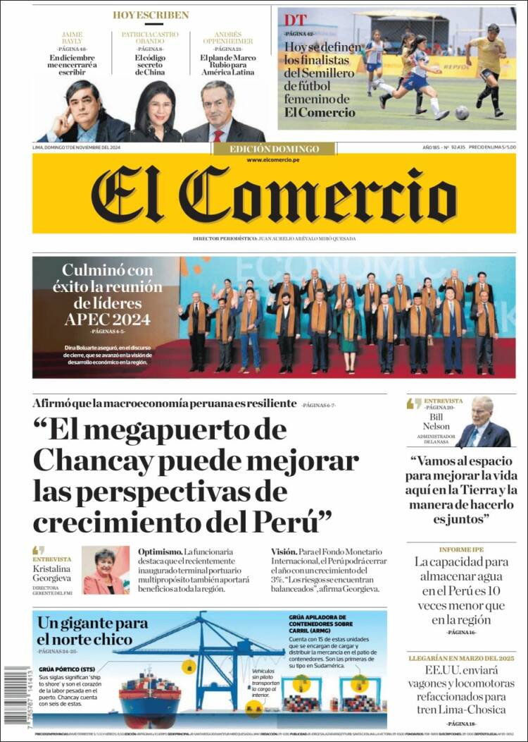 Portada de El Comercio (Per&uacute;)
