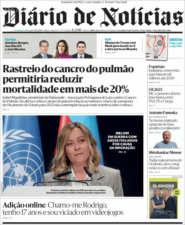 Portada de Diário de Noticias (Portugal)