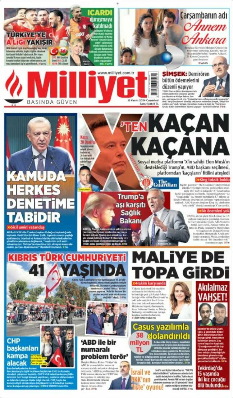 Portada de Milliyet (Turqu&iacute;a)