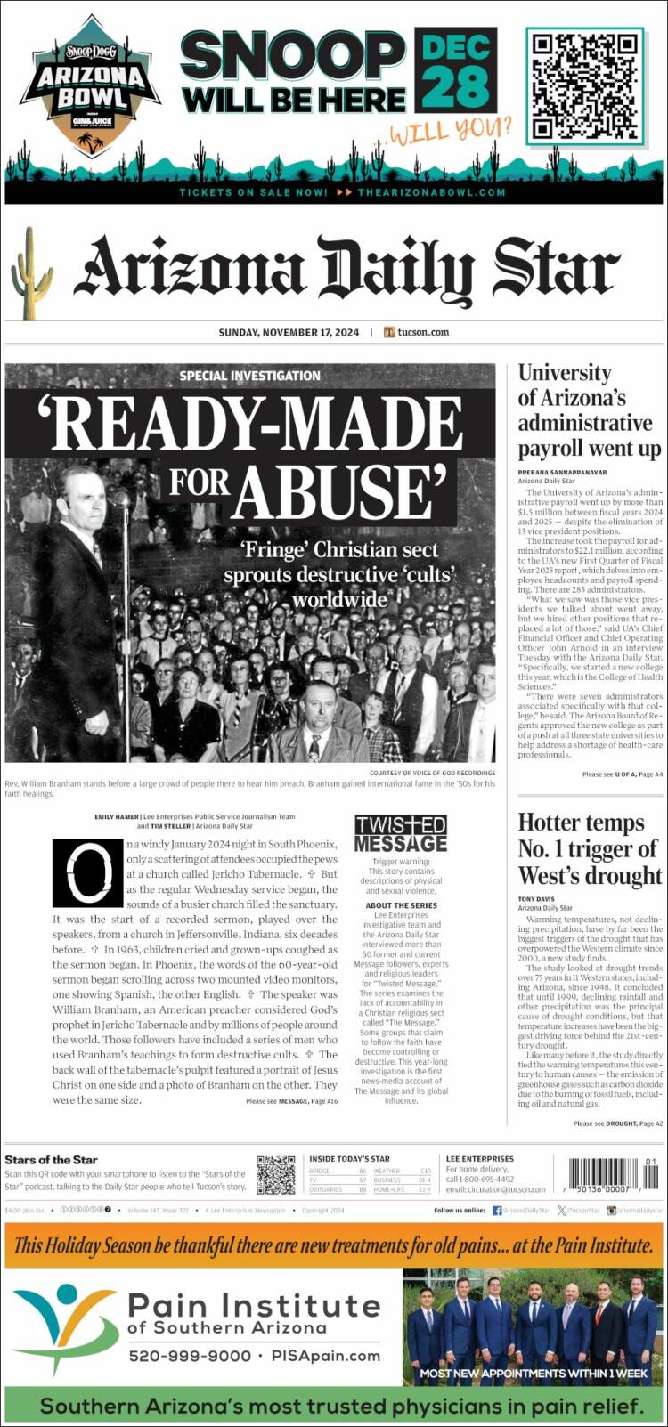 Portada de Arizona Daily Star (USA)