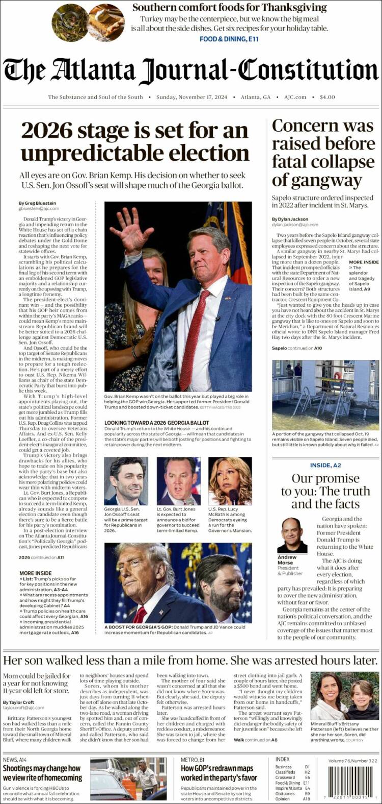 Portada de The Atlanta Journal-Constitution (USA)