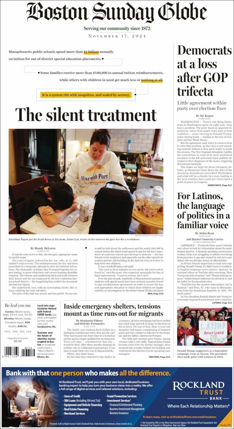 Portada de Boston Globe (USA)