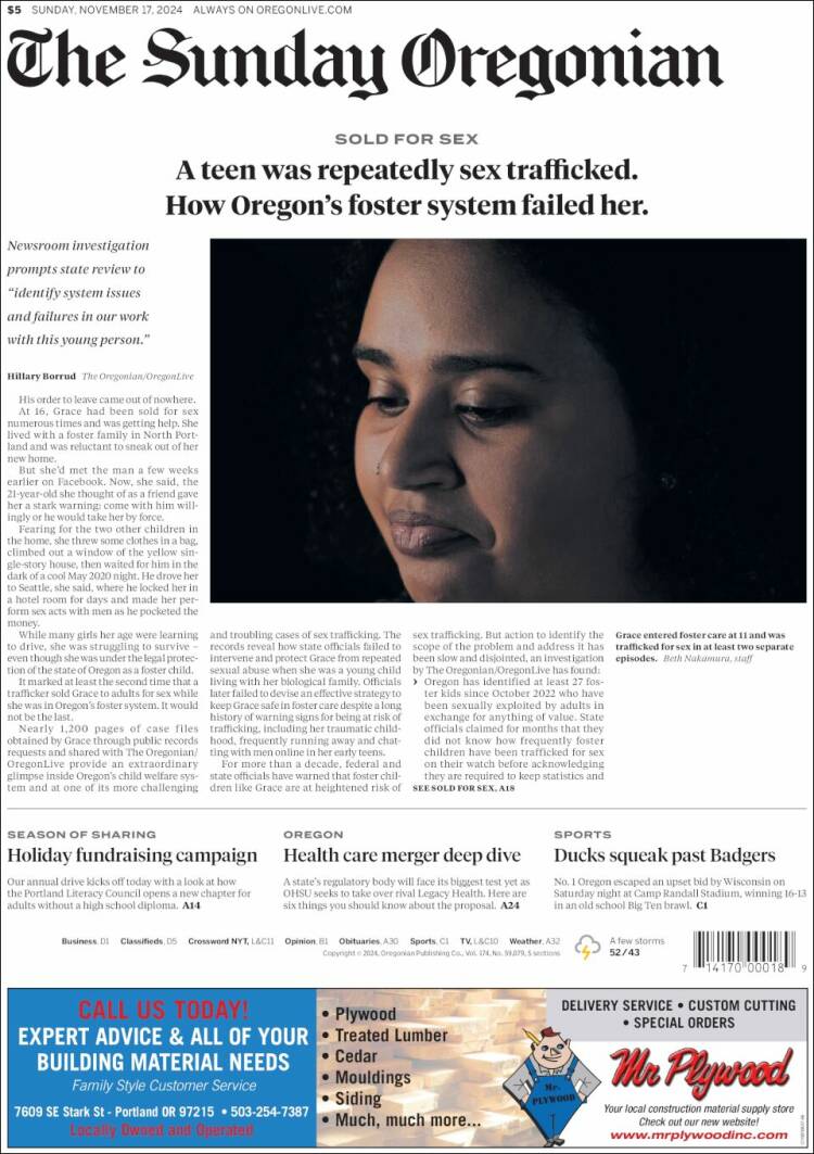 Portada de The Oregonian (USA)