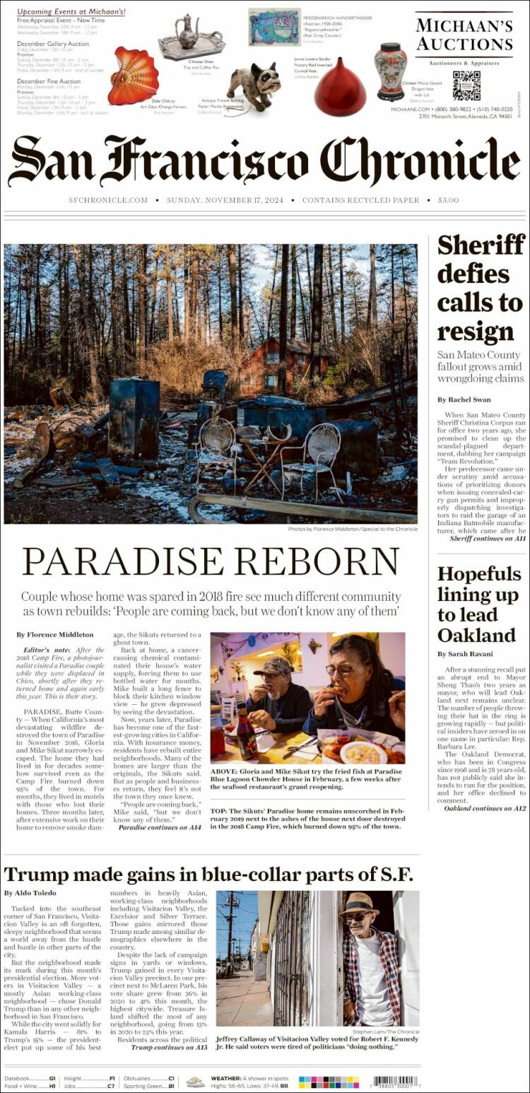 Portada de San Francisco Chronicle (USA)