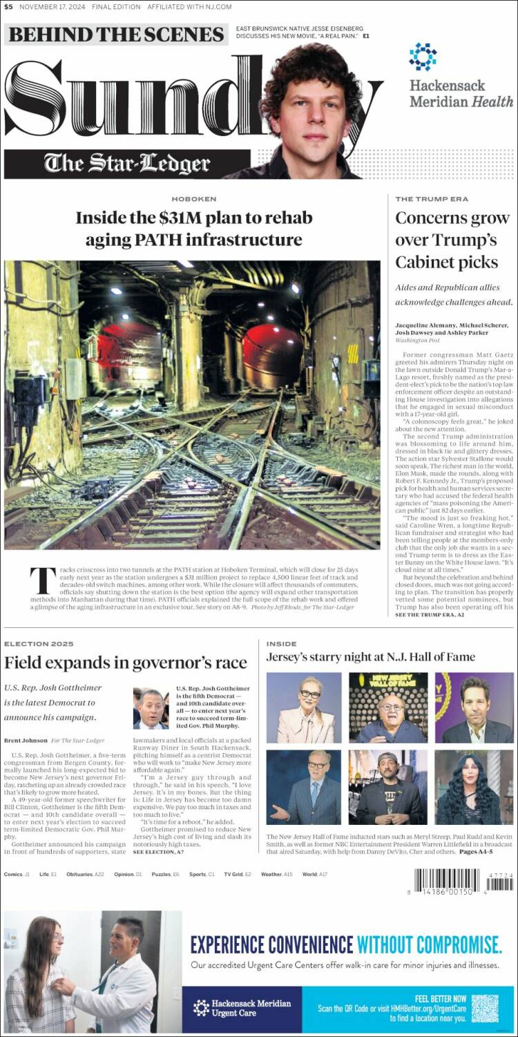 Portada de Star-Ledger (USA)