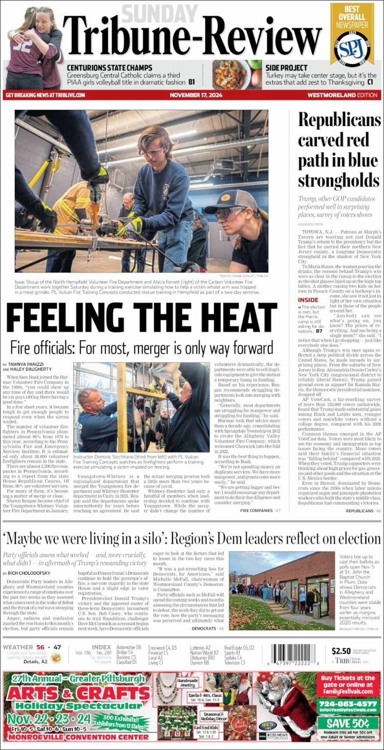 Portada de Tribune-Review (USA)