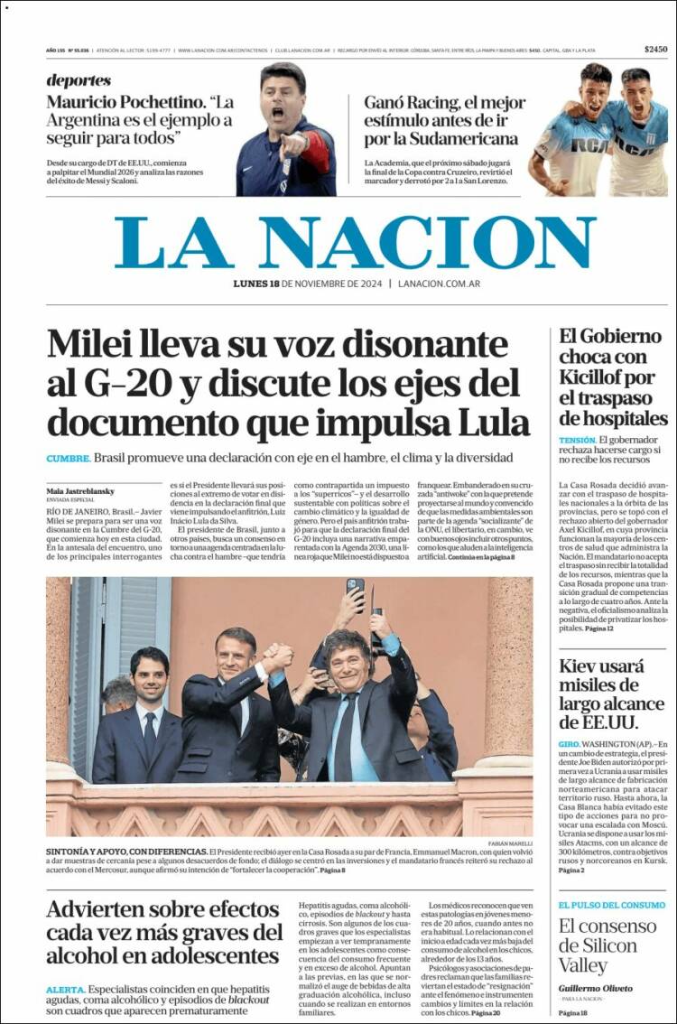 Portada de La Nación (Argentina)