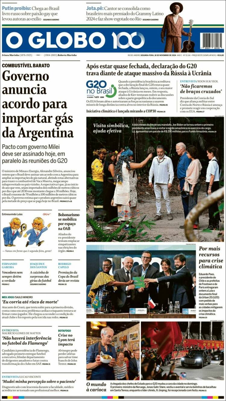 Portada de O Globo (Brasil)