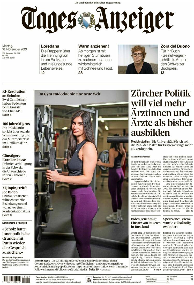Portada de Tages-Anzeiger (Suiza)