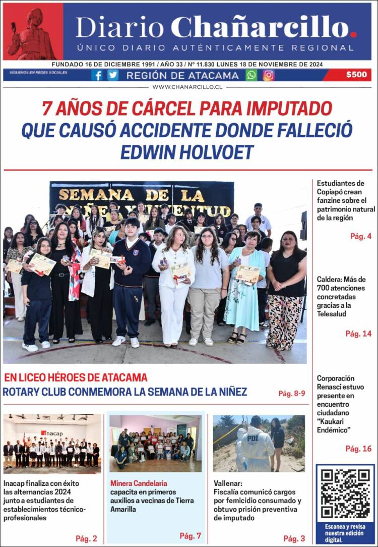 Portada de Diario Chañarcillo (Chile)