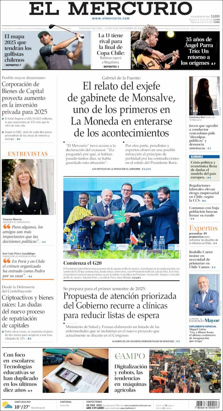Portada de El Mercurio (Chile)