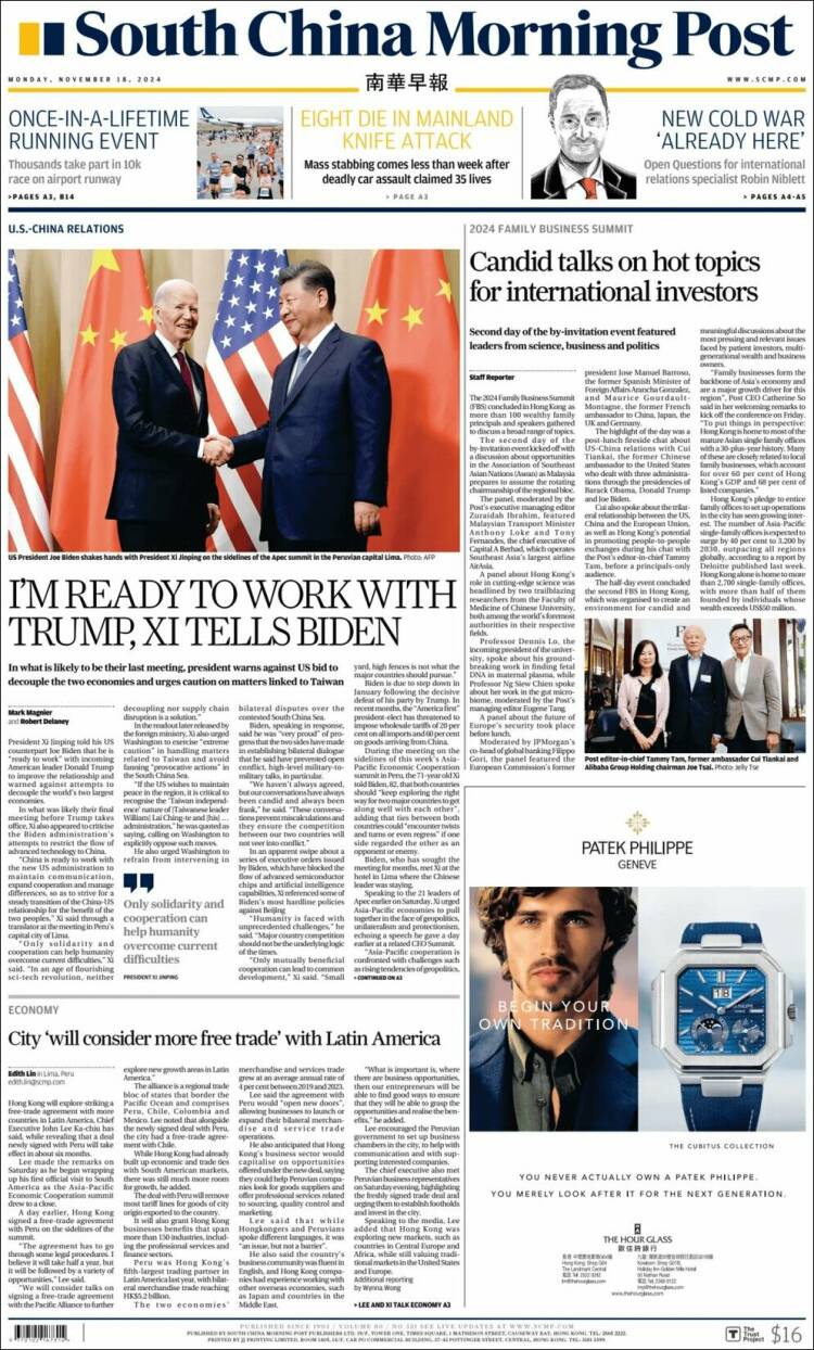 Portada de South China Morning Post (China)