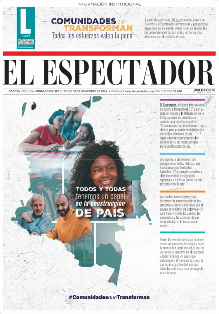 Portada de El Espectador (Colombia)