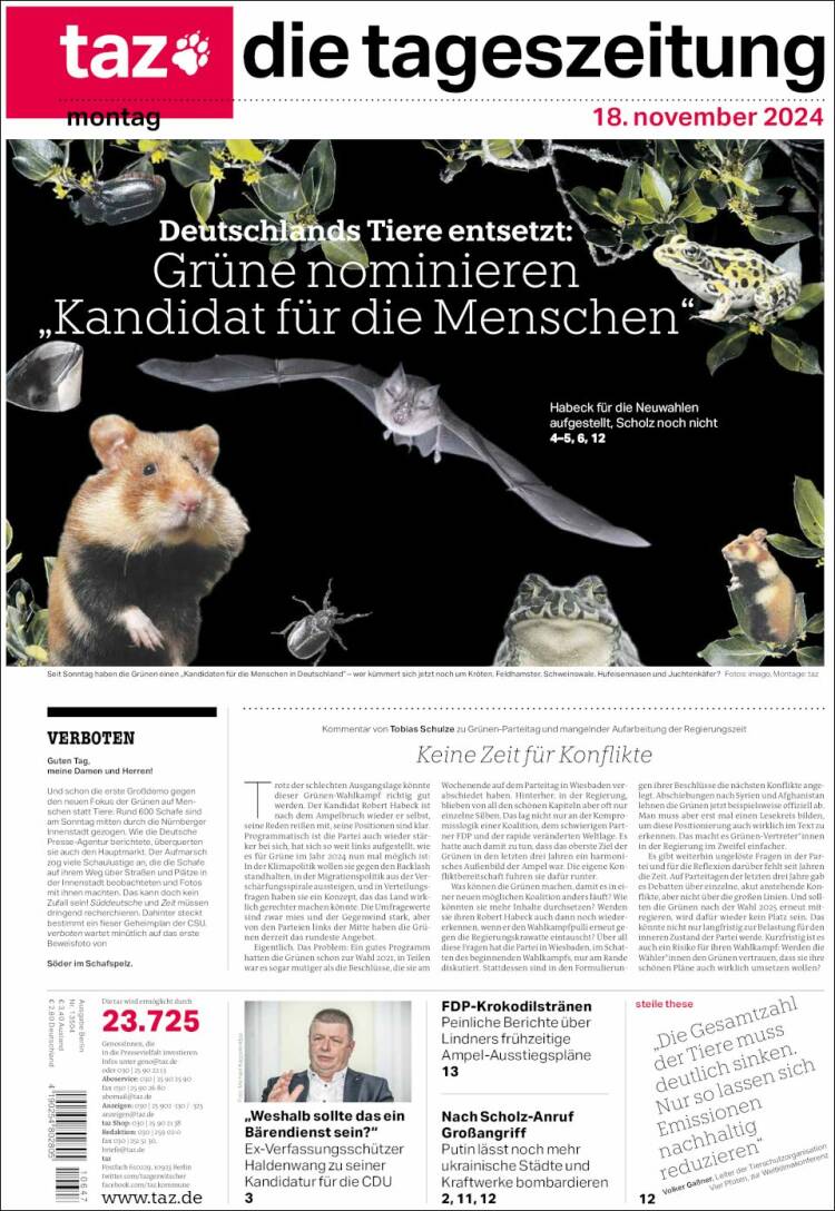 Portada de Die Tageszeitung (Alemania)