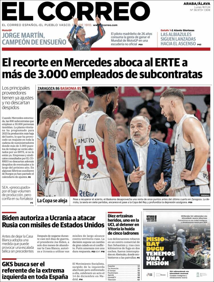 Portada de El Correo - Álava (Spain)