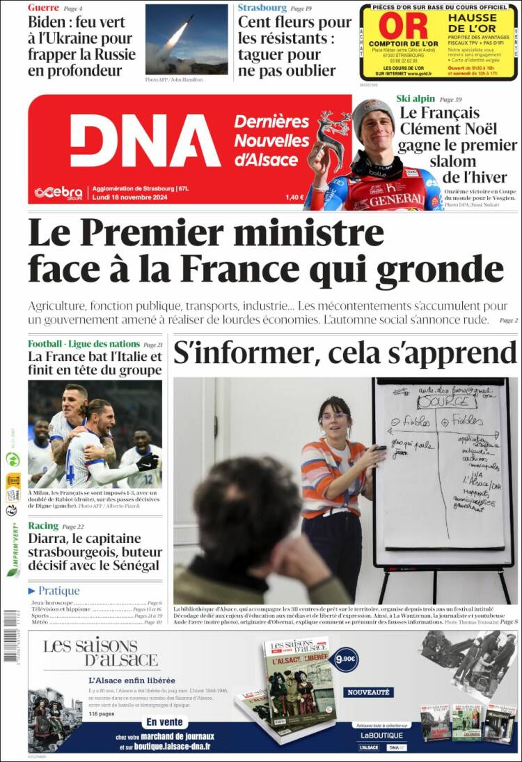 Portada de Les Dernières Nouvelles d'Alsace (France)