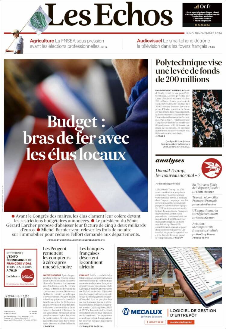 Portada de Les Echos (Francia)