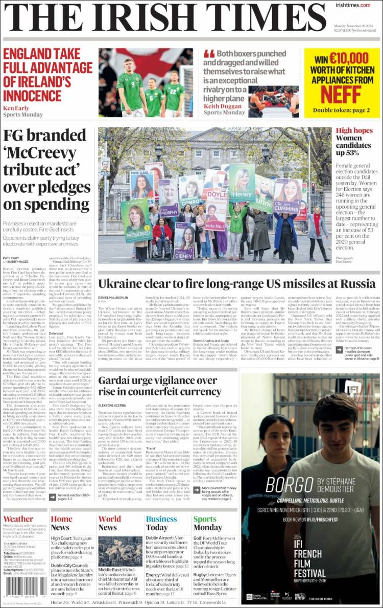 Portada de Irish Times (Irlanda)