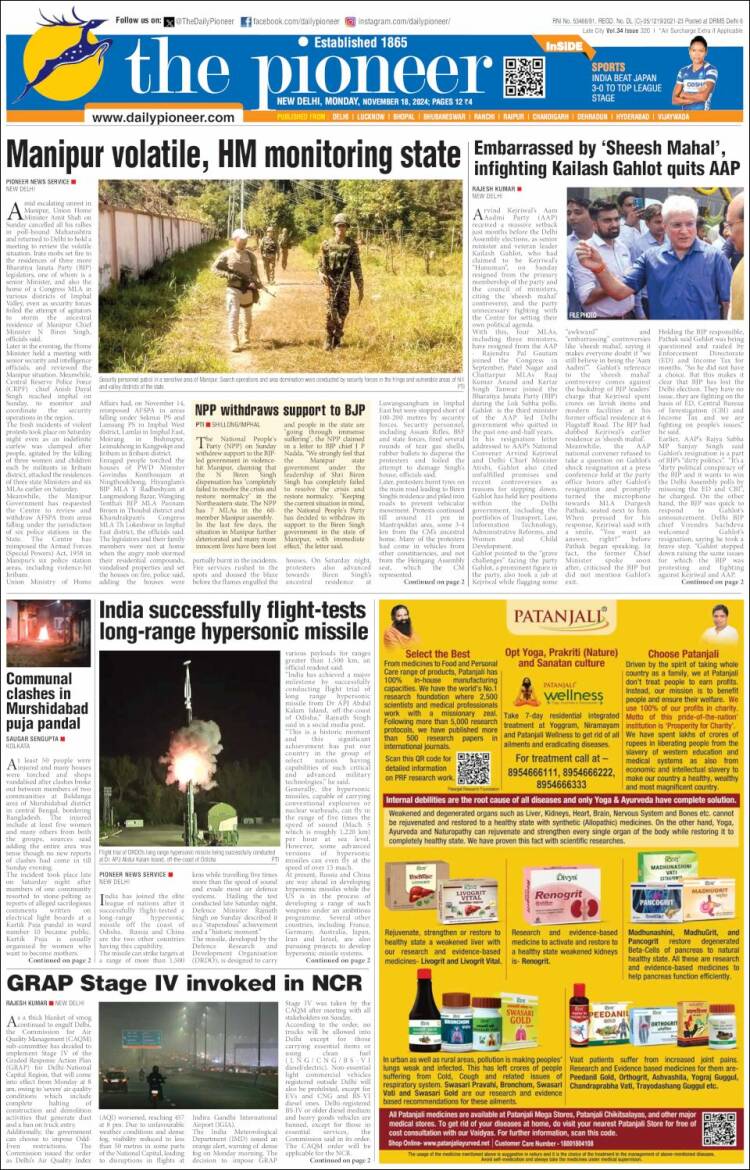 Portada de The Pioneer (India)