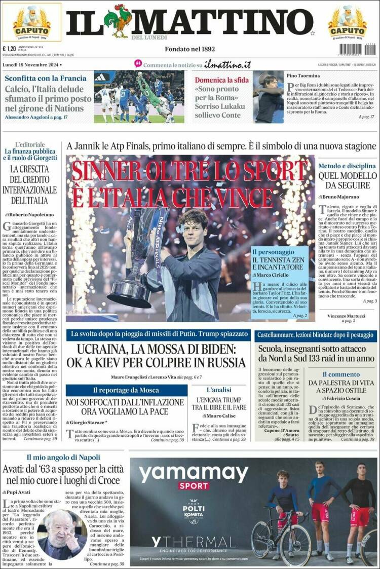 Portada de Il Mattino (Italia)
