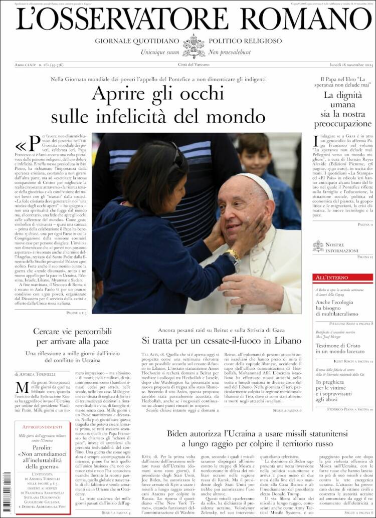 Portada de L'Osservatore Romano (Italia)