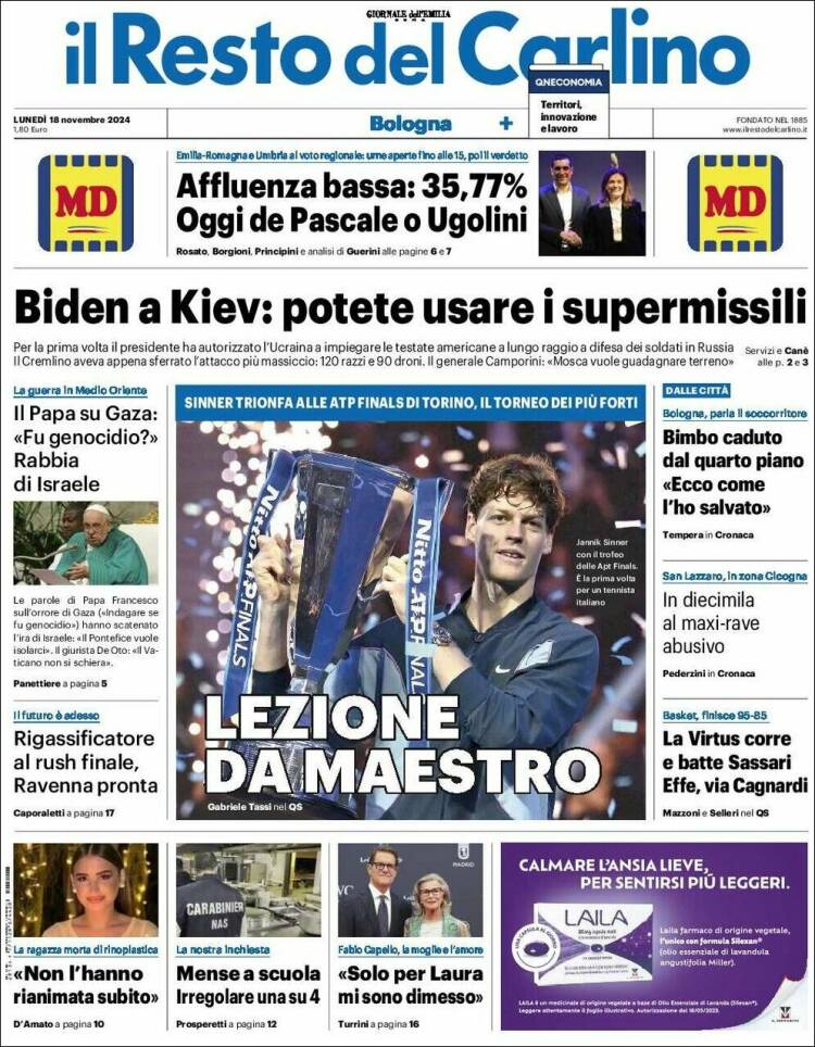 Portada de Il Resto del Carlino (Italia)