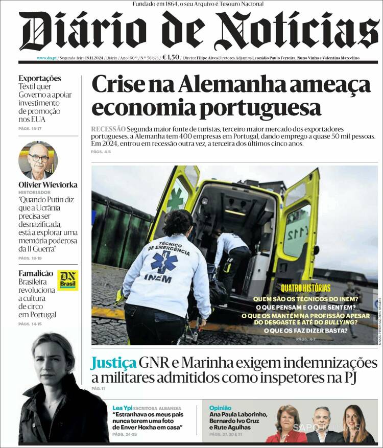 Portada de Diário de Noticias (Portugal)