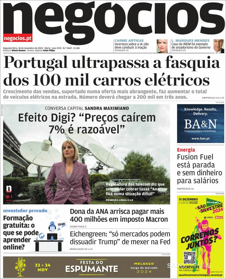 Portada de Jornal de Negócios (Portugal)