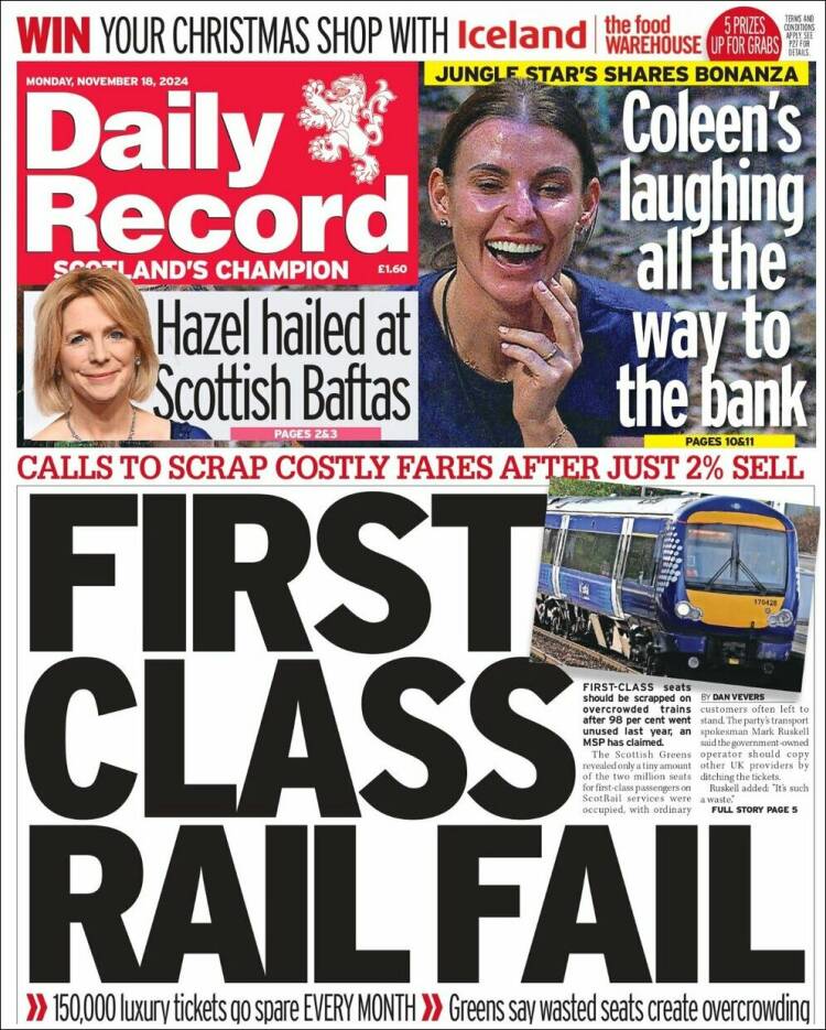 Portada de Daily Record (Reino Unido)