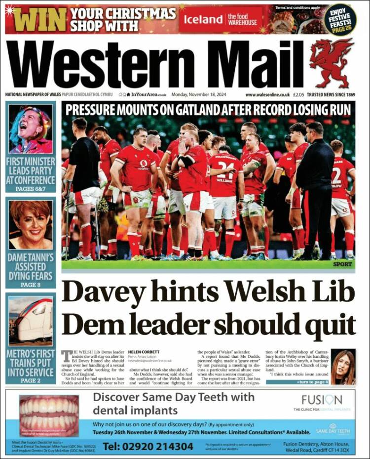 Portada de Western Mail (Reino Unido)