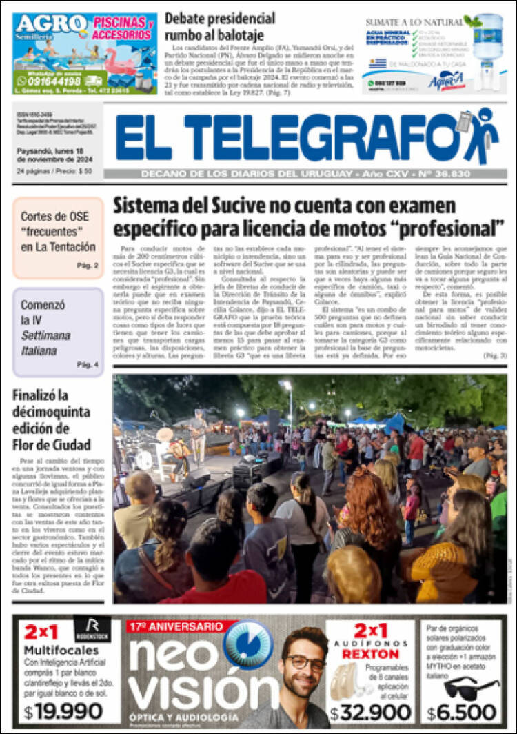 Portada de El Telégrafo (Uruguay)